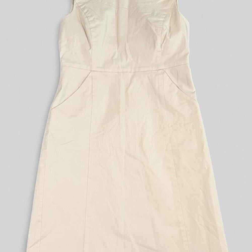 Banana Republic Womens 0 Sheath Dress Ivory Cream Stretch Cotton Pockets Lined